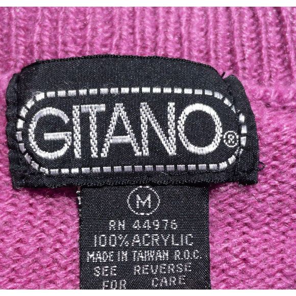Vintage Gitano Sweater Women's Fits XS Elephants 80s Puff Sleeves Pullover Pink - Picture 3 of 6